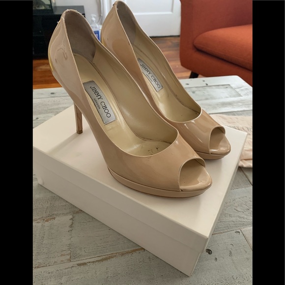 Jimmy Choo Shoes - Jimmy Choo open toe nude pumps fits size 7 US